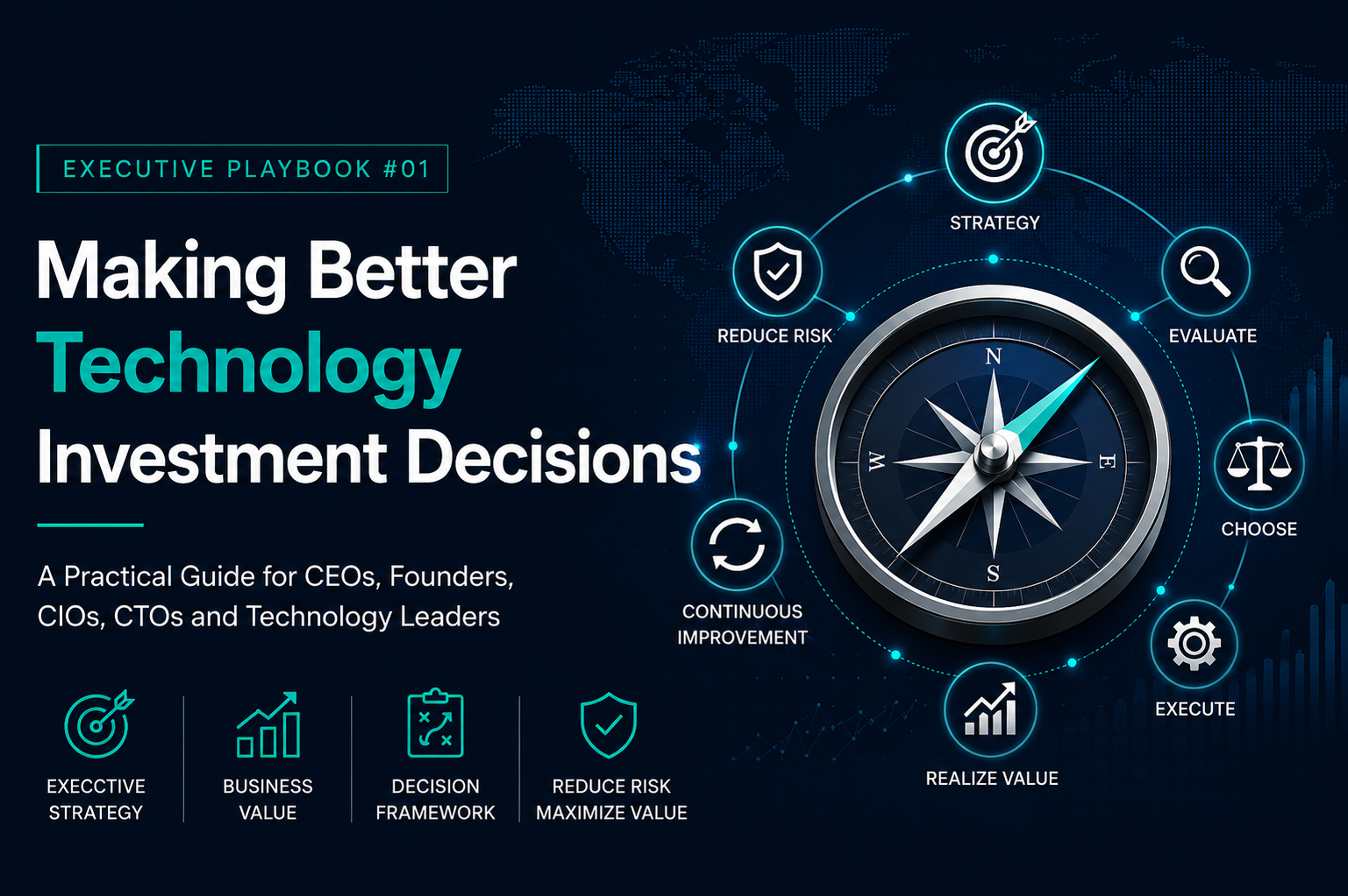 Executive Playbook #01 cover image about making better technology investment decisions for CEOs, founders, CIOs, CTOs, and technology leaders.